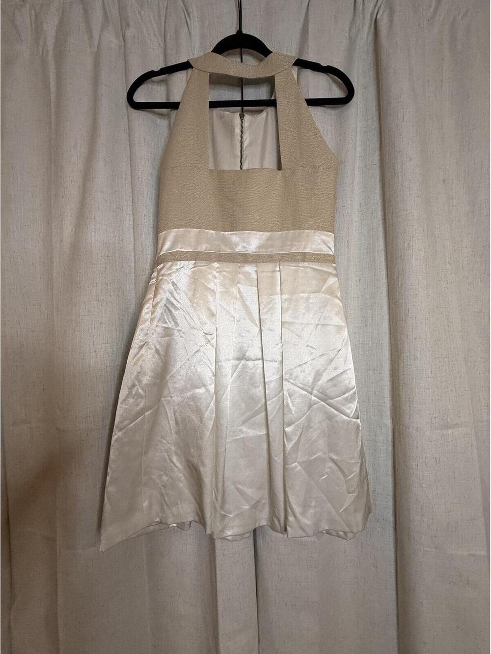 Gianni Bini Cream and Ivory Satin Fit and Flare Dress Size 4